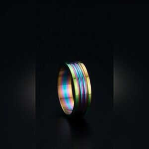 Rainbow Iridescent Stainless Steel Band Ring - U.S. Size 13 - Unisex
